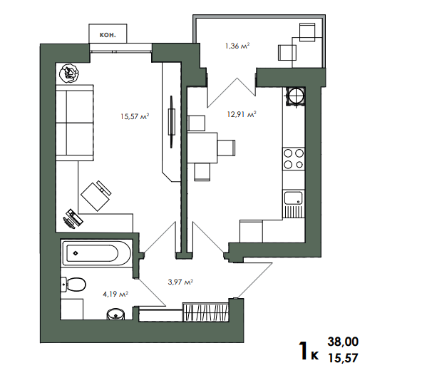 1-кімнатна 38 м² в ЖК Art Misto від 29 500 грн/м², с. Софіївська Борщагівка