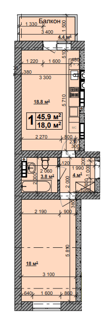 1-кімнатна 45.9 м² в ЖК Нова Конча-Заспа від 26 000 грн/м², с. Ходосівка