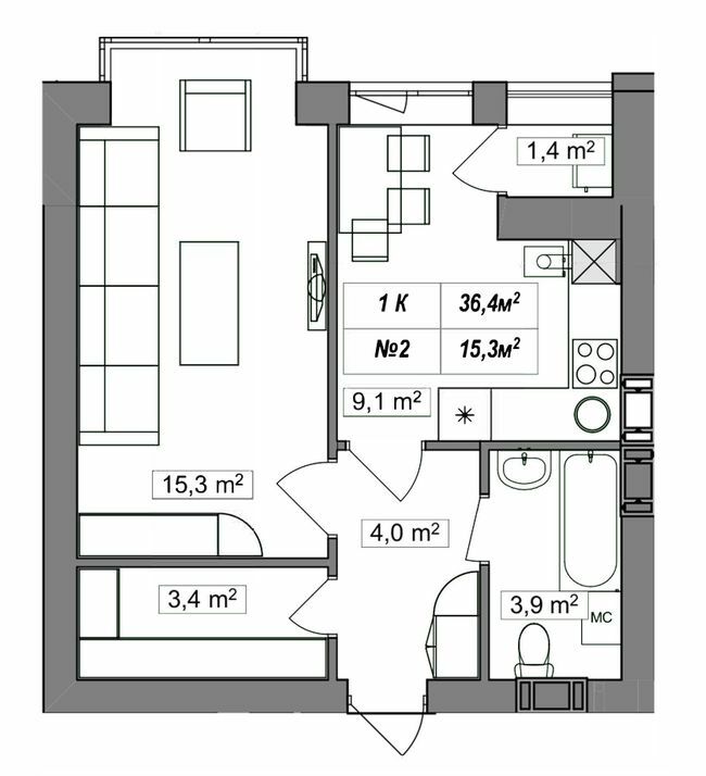 1-кімнатна 36.4 м² в ЖК Гудвіл від 24 250 грн/м², с. Хотів