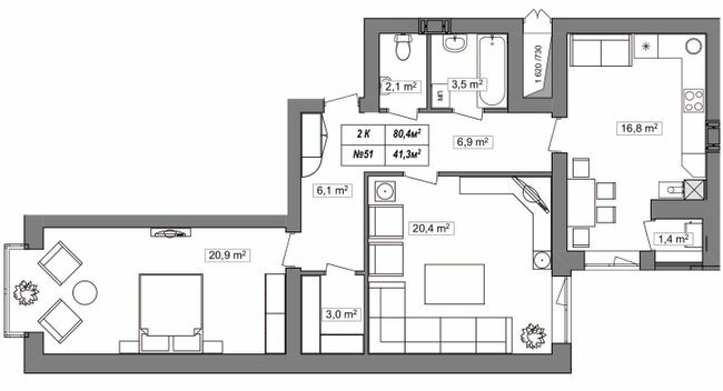 2-комнатная 80.4 м² в ЖК Гудвил от 23 000 грн/м², с. Хотов