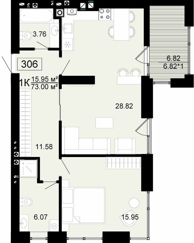 1-кімнатна 73 м² в ЖК City Lake від 22 500 грн/м², с. Шевченкове