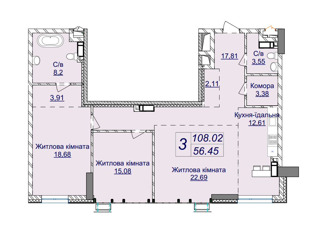 3-кімнатна 108.02 м² в ЖК Новопечерські Липки від 74 655 грн/м², Київ