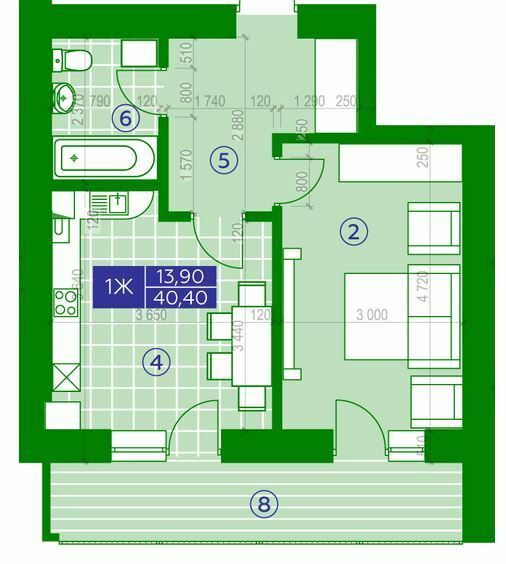 1-комнатная 40.4 м² в ЖК Квартал Парковый от 18 350 грн/м², г. Обухов