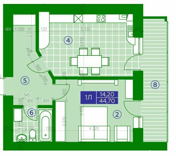 1-комнатная 44.7 м² в ЖК Квартал Парковый от 18 350 грн/м², г. Обухов