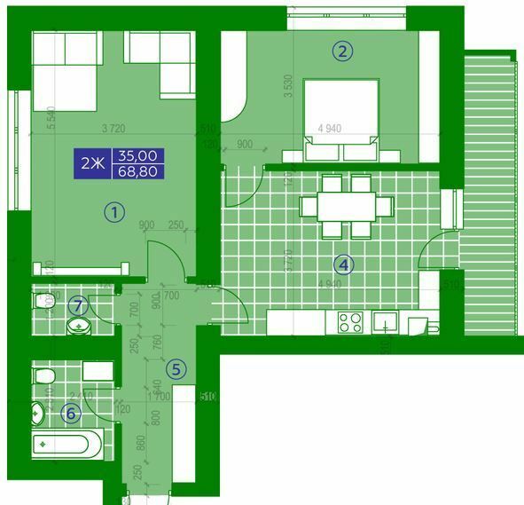 2-кімнатна 68.8 м² в ЖК Квартал Парковий від 16 950 грн/м², м. Обухів