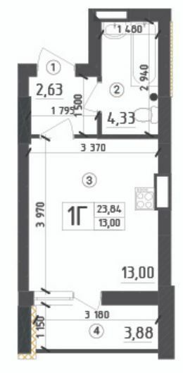 1-кімнатна 23.84 м² в ЖК Aquamarine від 20 950 грн/м², м. Українка