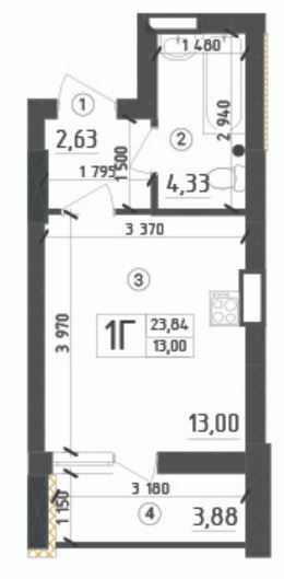 1-комнатная 23.84 м² в ЖК Aquamarine от 20 950 грн/м², г. Украинка