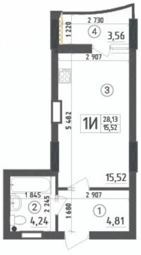 1-кімнатна 28.13 м² в ЖК Aquamarine від 20 950 грн/м², м. Українка