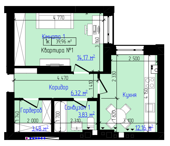 1-кімнатна 39.96 м² в ЖК Viking Home від 16 500 грн/м², м. Ірпінь