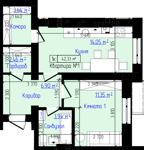 1-кімнатна 42.33 м² в ЖК Viking Home від 16 500 грн/м², м. Ірпінь