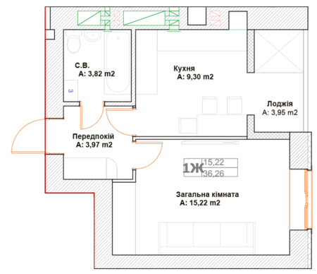 1-кімнатна 36.26 м² в ЖК Фортуна-2 від 20 500 грн/м², м. Ірпінь