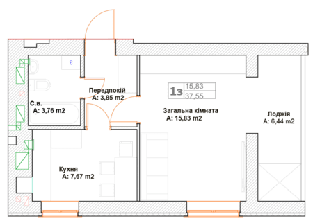 1-кімнатна 37.55 м² в ЖК Фортуна-2 від 20 500 грн/м², м. Ірпінь