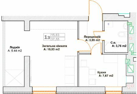 1-кімнатна 37.55 м² в ЖК Фортуна-2 від 27 400 грн/м², м. Ірпінь