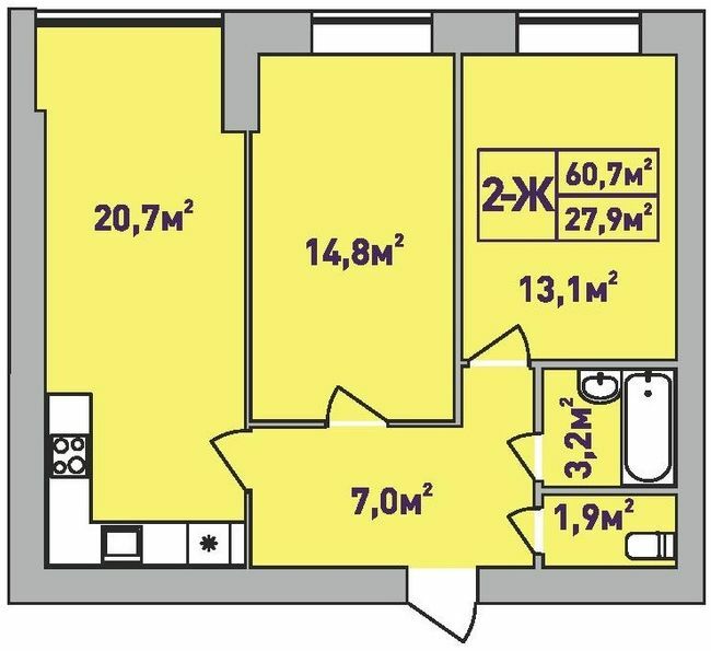 2-кімнатна 60.7 м² в ЖК Центральний-Преміум від 32 200 грн/м², м. Ірпінь