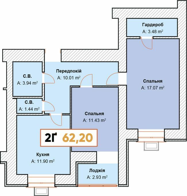 2-кімнатна 62.2 м² в ЖК Continent від 23 900 грн/м², м. Буча