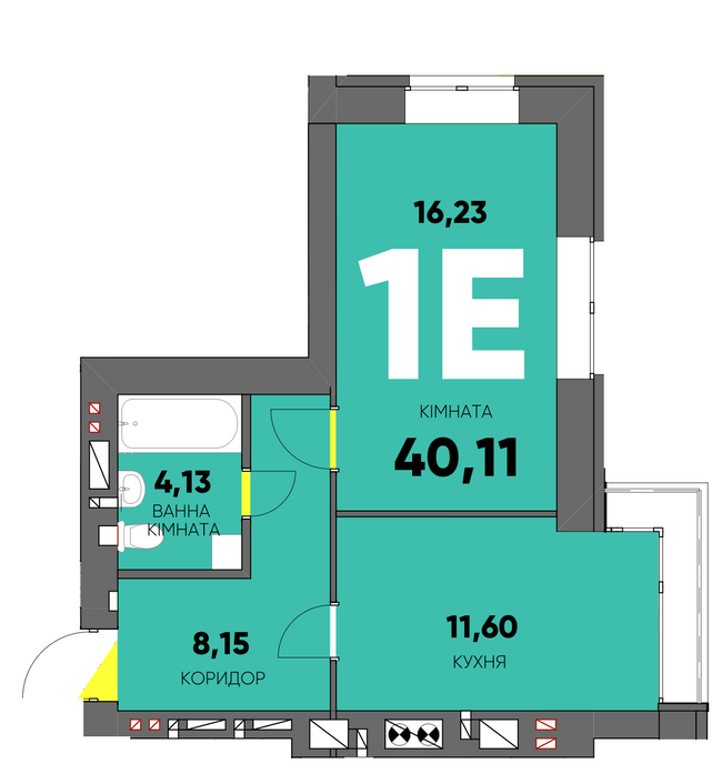 1-кімнатна 40.11 м² в ЖК Continent Ray від 25 200 грн/м², м. Буча