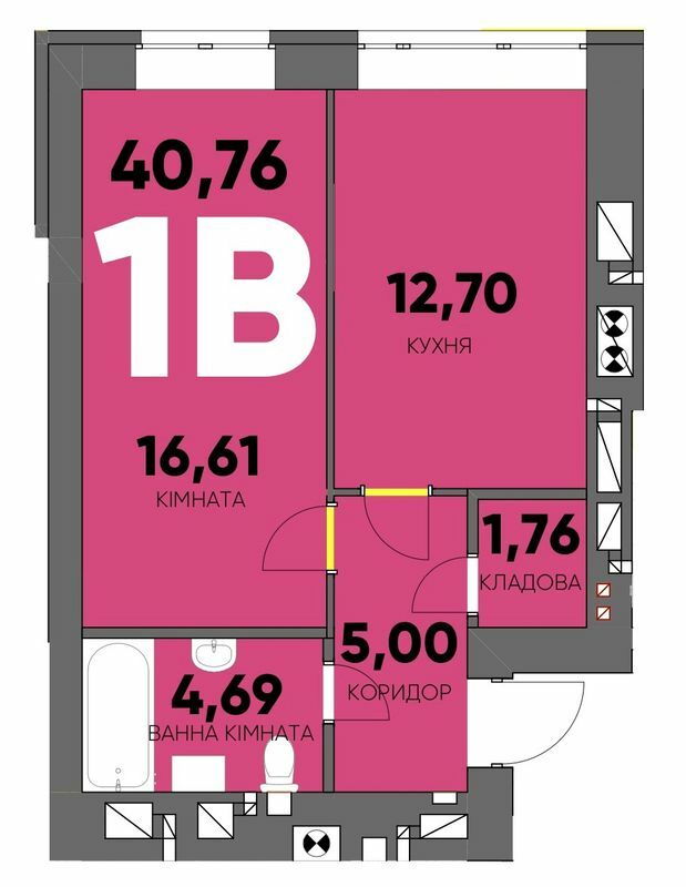 1-кімнатна 40.76 м² в ЖК Continent Ray від 25 200 грн/м², м. Буча