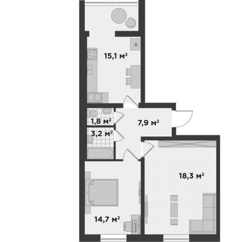 2-комнатная 61 м² в ЖК Millennium State от 23 936 грн/м², г. Буча