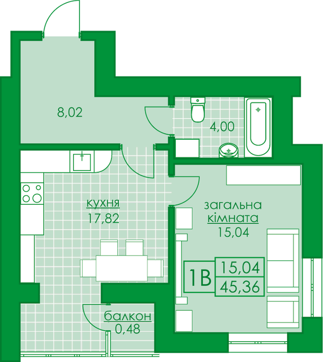 1-комнатная 45.36 м² в ЖК Киевский от 21 000 грн/м², г. Буча
