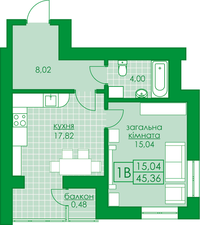 1-кімнатна 45.36 м² в ЖК Київський від 21 000 грн/м², м. Буча