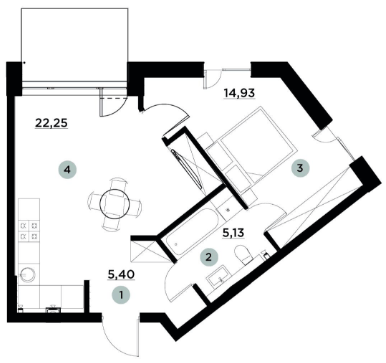 1-комнатная 47.71 м² в ЖК PARKTOWN от 18 500 грн/м², пгт Гостомель