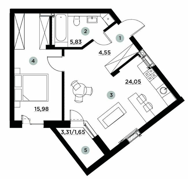 1-комнатная 52.06 м² в ЖК PARKTOWN от 18 500 грн/м², пгт Гостомель
