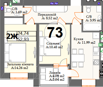 2-комнатная 52.93 м² в ЖК Авиатор от 21 150 грн/м², пгт Гостомель