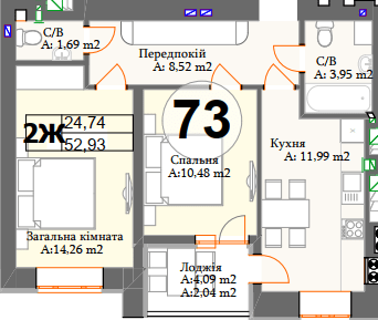 2-кімнатна 52.93 м² в ЖК Авіатор від 21 150 грн/м², смт Гостомель