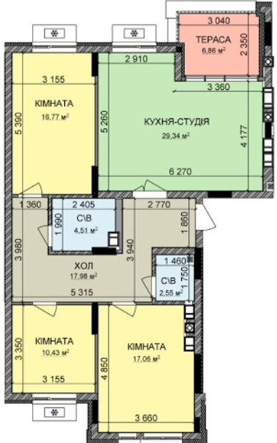 3-комнатная 95.91 м² в ЖК Найкращий квартал-2 от 31 500 грн/м², пгт Гостомель
