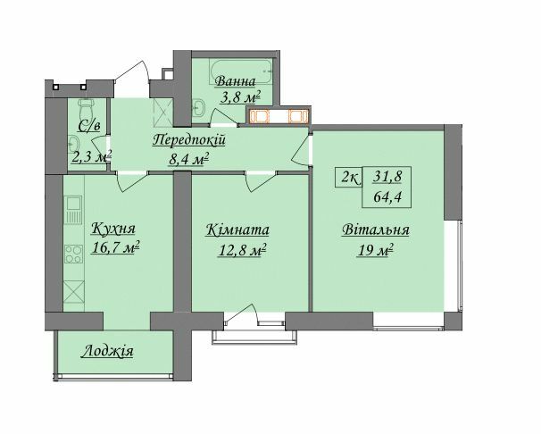 2-кімнатна 64.4 м² в ЖК Містечко Козацьке від 13 800 грн/м², Івано-Франківськ