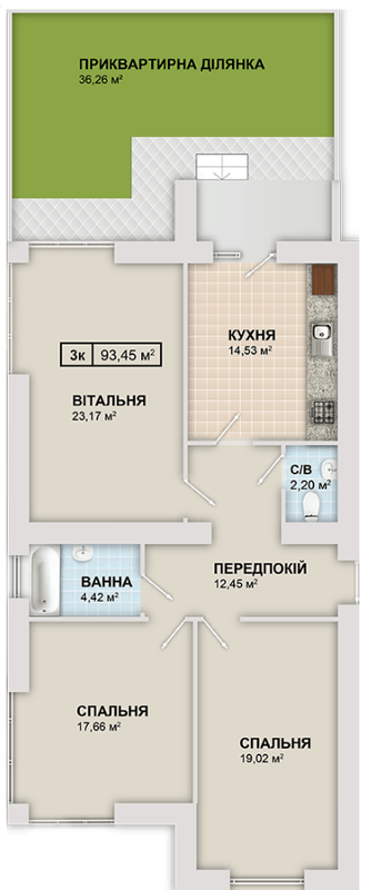 3-комнатная 93.45 м² в ЖК Містечко Козацьке от 13 800 грн/м², Ивано-Франковск