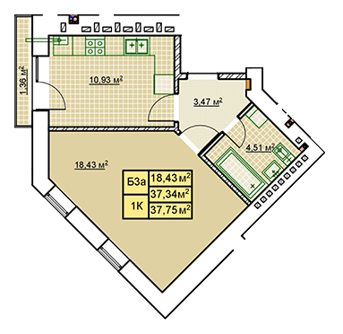 1-кімнатна 37.75 м² в ЖК Millennium від 12 100 грн/м², Івано-Франківськ