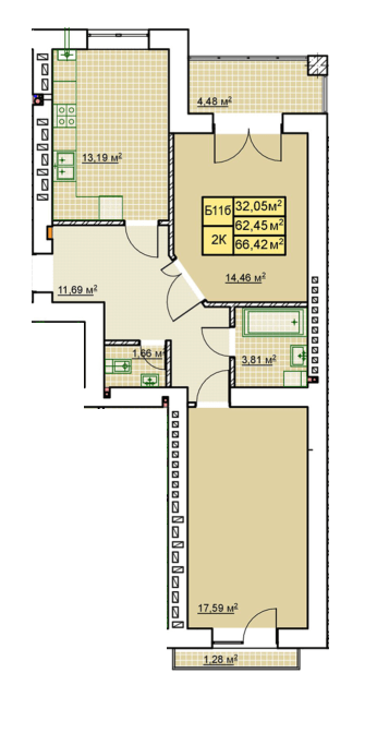 2-комнатная 66.42 м² в ЖК Millennium от 12 100 грн/м², Ивано-Франковск