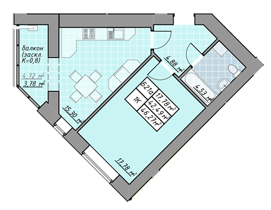 1-комнатная 46.27 м² в ЖК Millennium от 12 600 грн/м², Ивано-Франковск