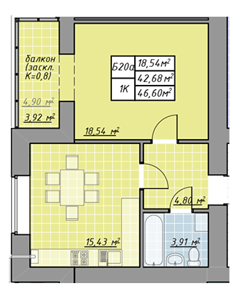 1-кімнатна 46.6 м² в ЖК Millennium від 12 600 грн/м², Івано-Франківськ