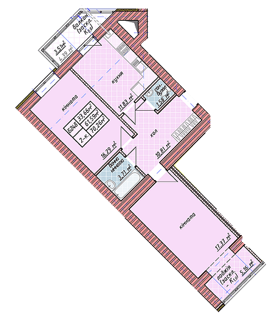 2-комнатная 70.26 м² в ЖК Millennium от 12 600 грн/м², Ивано-Франковск