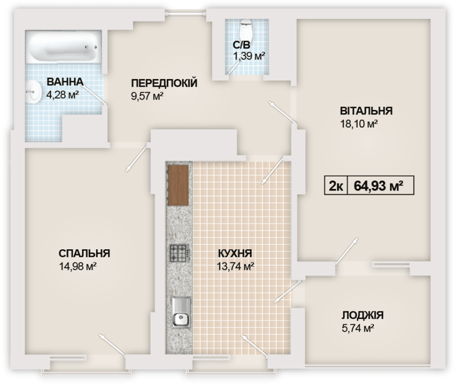 2-комнатная 64.93 м² в ЖК Sonata от 16 300 грн/м², Ивано-Франковск