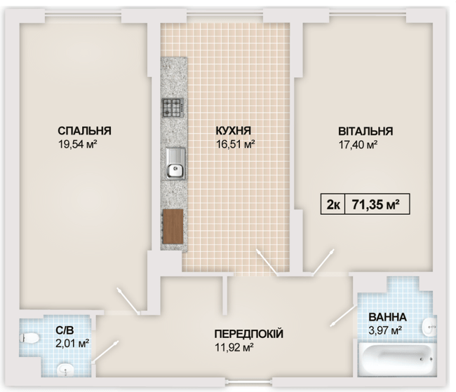 2-кімнатна 71.35 м² в ЖК Sonata від 16 300 грн/м², Івано-Франківськ