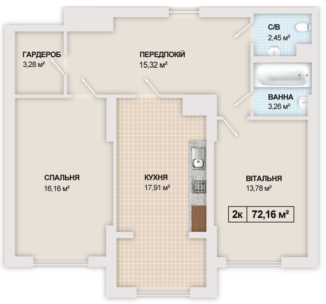 2-кімнатна 72.16 м² в ЖК Sonata від 16 300 грн/м², Івано-Франківськ