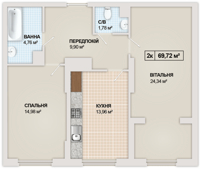 2-комнатная 69.72 м² в ЖК Sonata от 15 800 грн/м², Ивано-Франковск