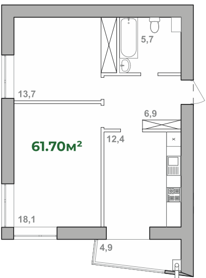 2-комнатная 61.7 м² в ЖК Городок Липки от 16 000 грн/м², Ивано-Франковск