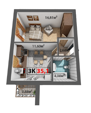 1-кімнатна 35.1 м² в ЖК Квартал Віденський від 13 600 грн/м², Івано-Франківськ