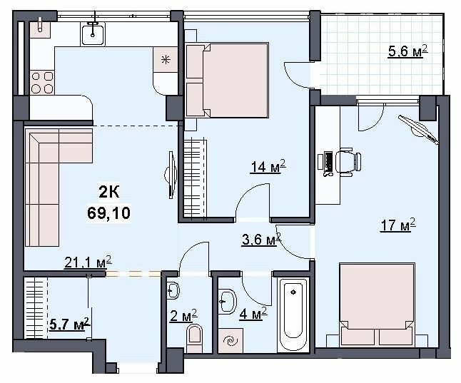 2-комнатная 69.1 м² в ЖК Лемковский от 16 500 грн/м², Ивано-Франковск
