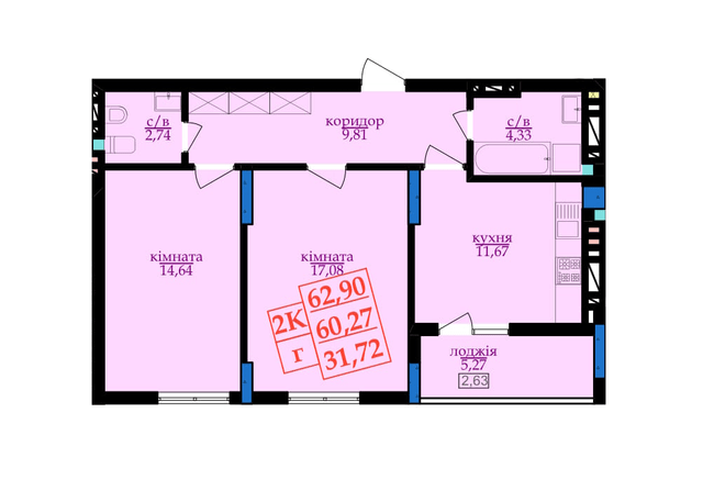 2-комнатная 62.9 м² в ЖК Цитадель-3 от 14 000 грн/м², Ивано-Франковск