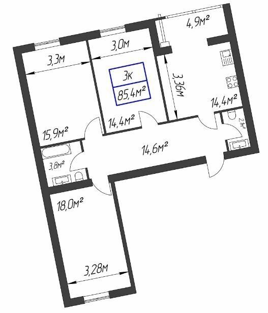 3-комнатная 85.4 м² в ЖК Парковый городок от 13 200 грн/м², Ивано-Франковск