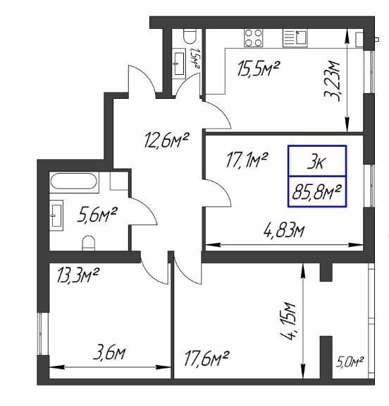 3-кімнатна 85.8 м² в ЖК Паркове містечко від 13 200 грн/м², Івано-Франківськ