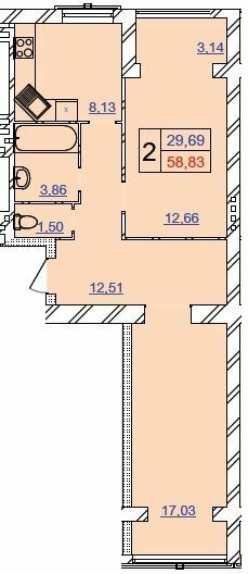 2-комнатная 58.83 м² в ЖК Grand Royal от 15 500 грн/м², Хмельницкий