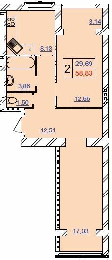 2-кімнатна 58.83 м² в ЖК Grand Royal від 15 500 грн/м², Хмельницький