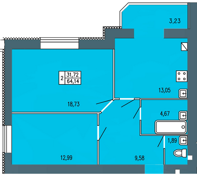 2-кімнатна 64.14 м² в ЖК Барбарис від 18 000 грн/м², Хмельницький