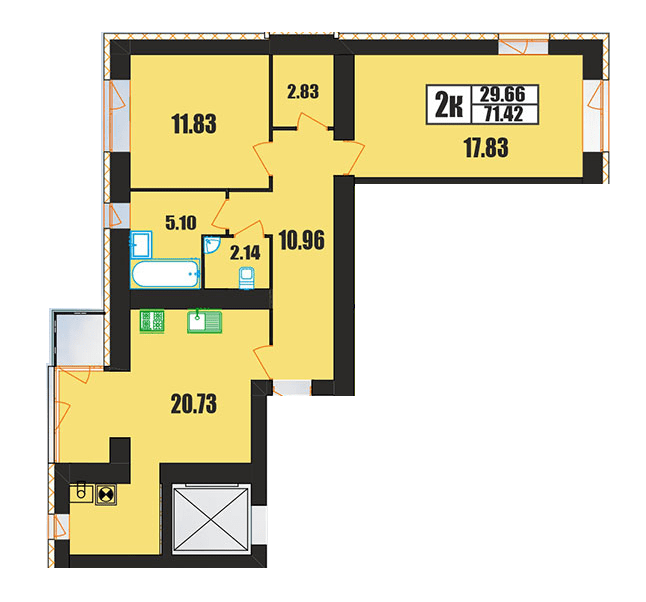 2-комнатная 71.42 м² в ЖК на ул. Панаса Мирного, 20/2 от 16 700 грн/м², Хмельницкий